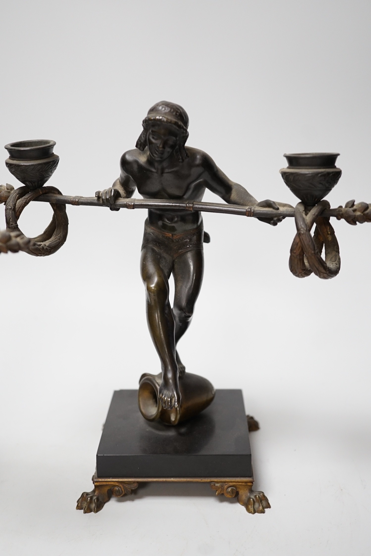 Eugene Cartier (1861-1943). A pair of bronze ‘acrobat’ candelabra, 24cm